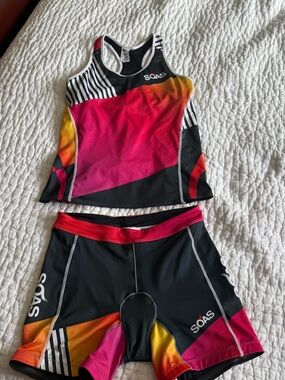 Women's Pink & Black Athletic  SOAS brand Triathlon Kit.